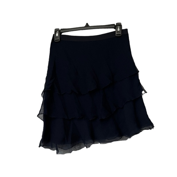 L’AGENCE Navy Silk Ruffle Skirt - Picture 11 of 14